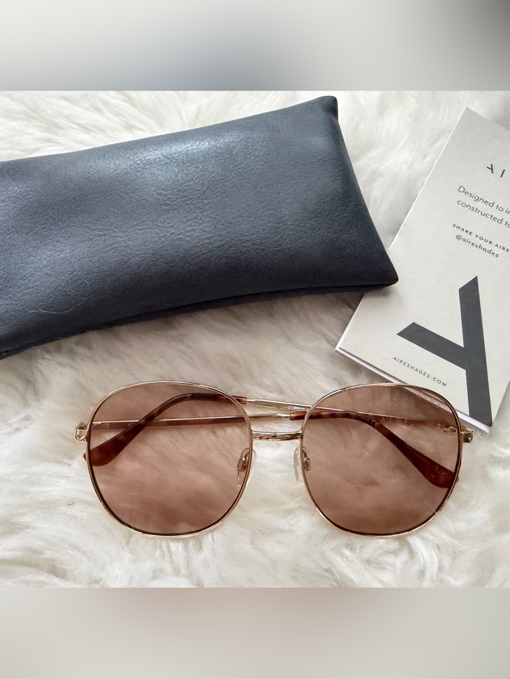 New! Oversized Gold Metal Frame Sunglasses with Brown Lenses